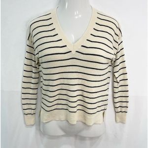 J. Crew STRIPED V-NECK SWEATER IN MERINO WOOL-COTTON